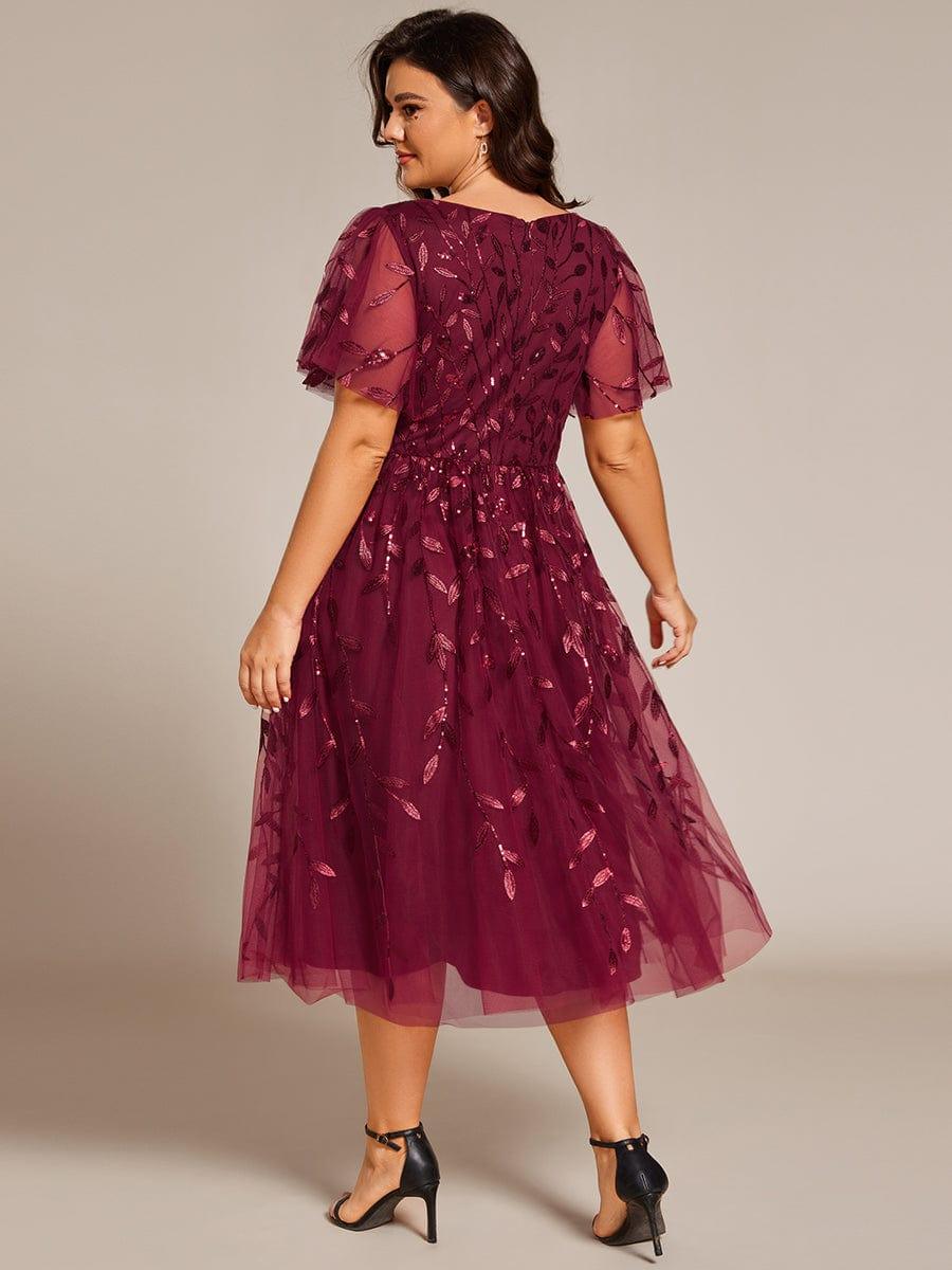ever SIMONE|Leaf Sequin Short Sleeve Tulle Midi Wedding Guest Dress(Final Sale)