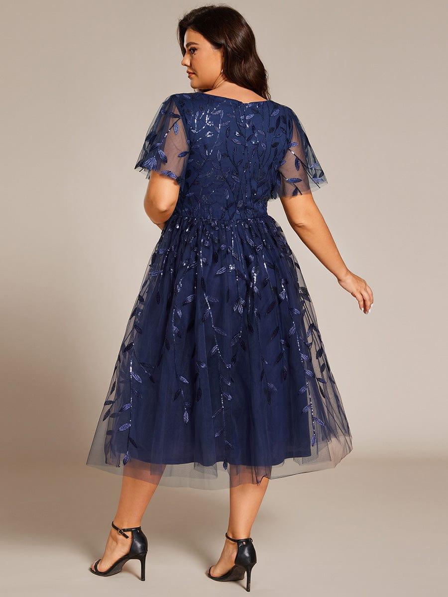 ever SIMONE|Leaf Sequin Short Sleeve Tulle Midi Wedding Guest Dress(Final Sale)