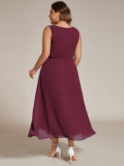ever IRYS|Sleeveless Chiffon High-Low Wedding Guest Dress with Waist Applique