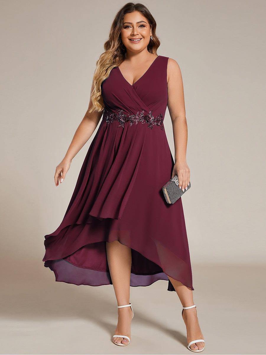 ever IRYS|Sleeveless Chiffon High-Low Wedding Guest Dress with Waist Applique
