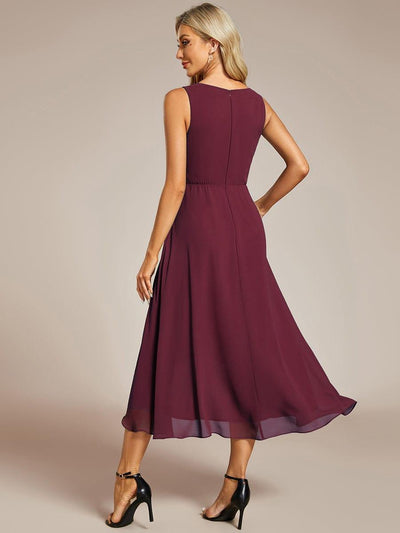 ever IRYS|Sleeveless Chiffon High-Low Wedding Guest Dress with Waist Applique