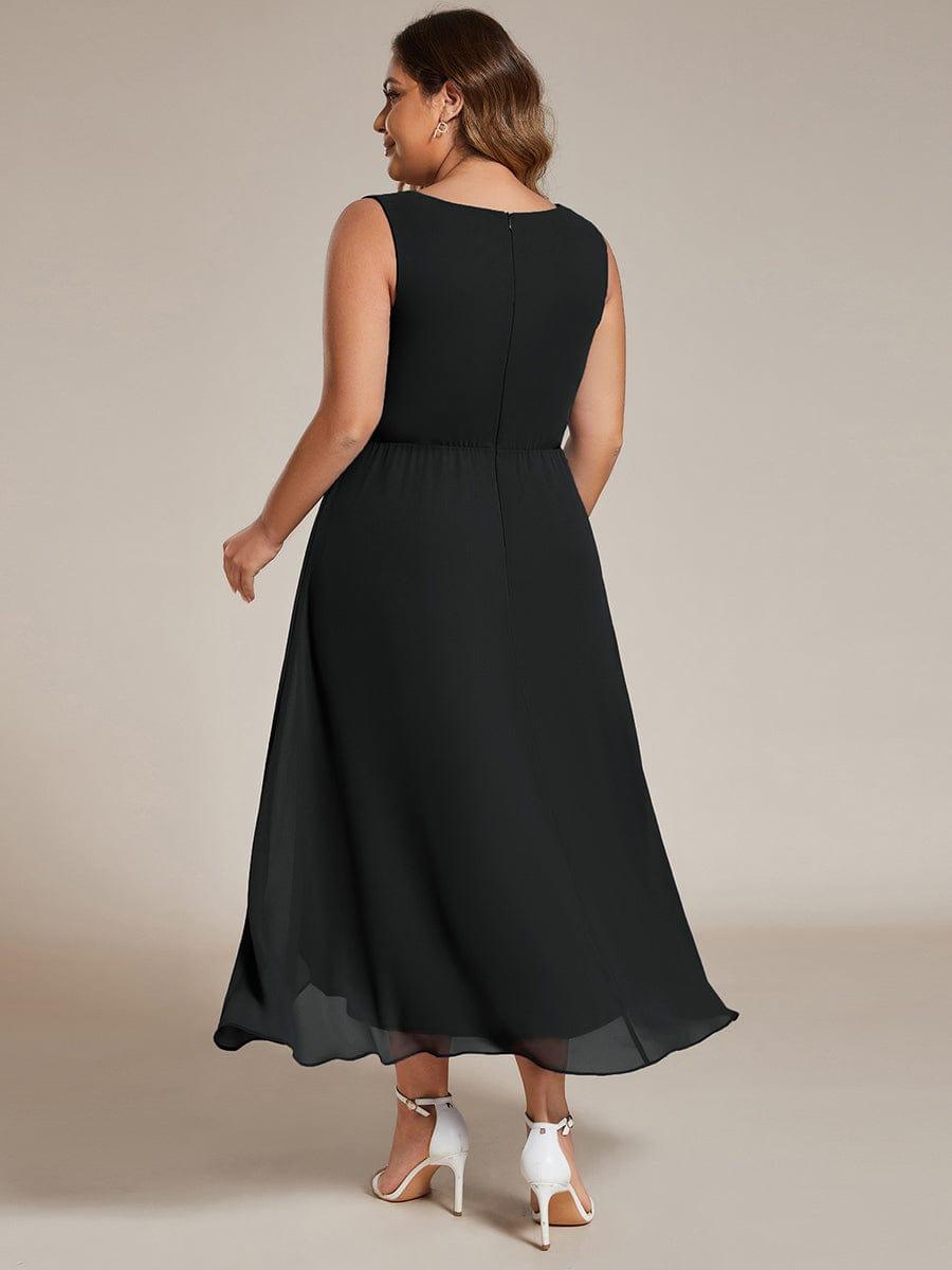 ever IRYS|Sleeveless Chiffon High-Low Wedding Guest Dress with Waist Applique
