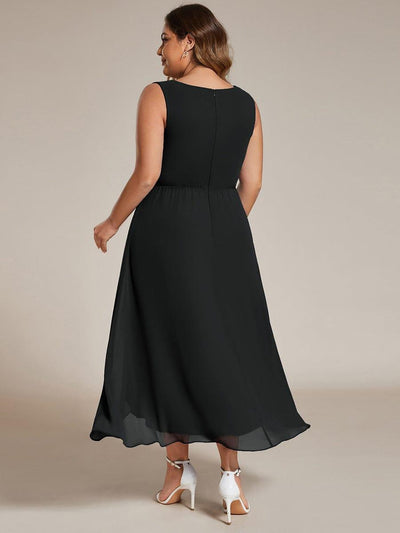 ever IRYS|Sleeveless Chiffon High-Low Wedding Guest Dress with Waist Applique
