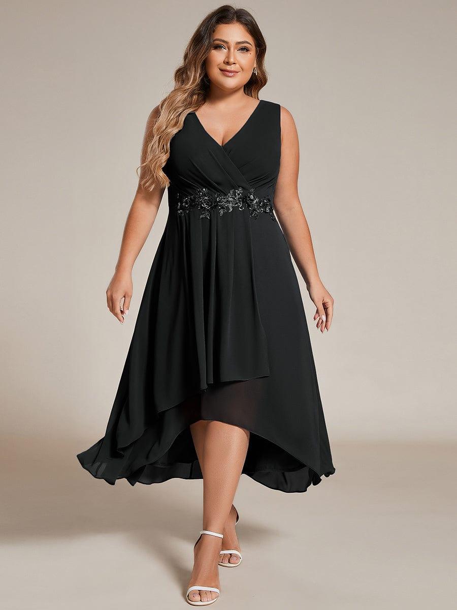 ever IRYS|Sleeveless Chiffon High-Low Wedding Guest Dress with Waist Applique