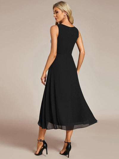 ever IRYS|Sleeveless Chiffon High-Low Wedding Guest Dress with Waist Applique