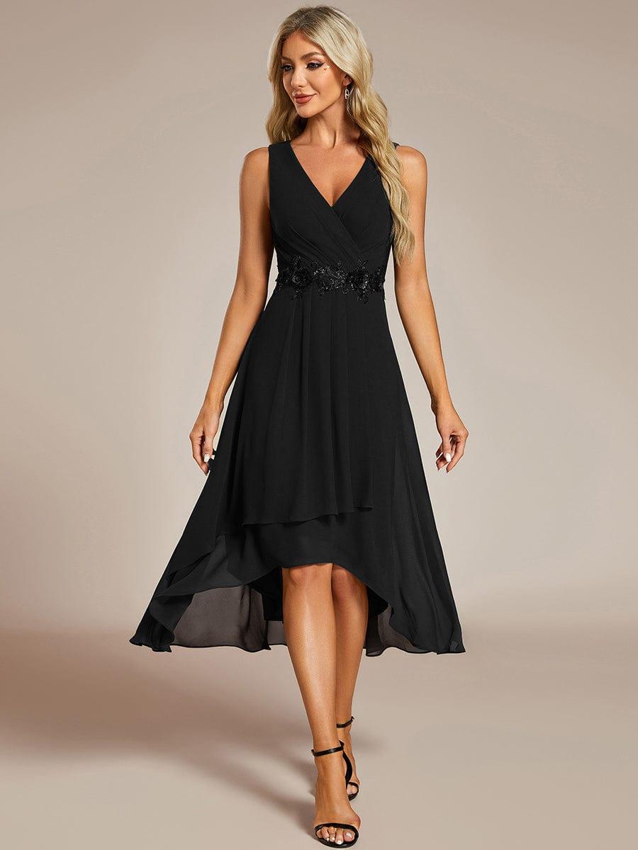 ever IRYS|Sleeveless Chiffon High-Low Wedding Guest Dress with Waist Applique