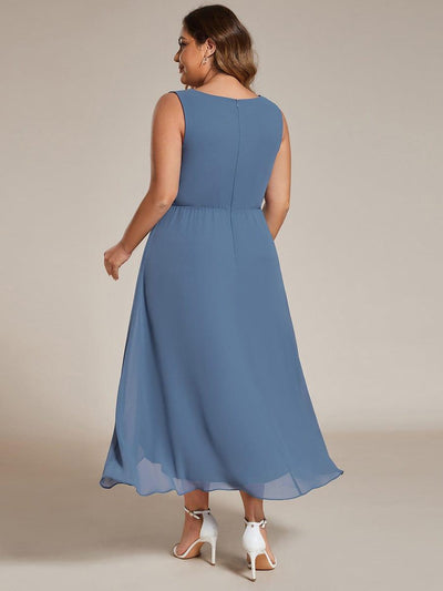 ever IRYS|Sleeveless Chiffon High-Low Wedding Guest Dress with Waist Applique