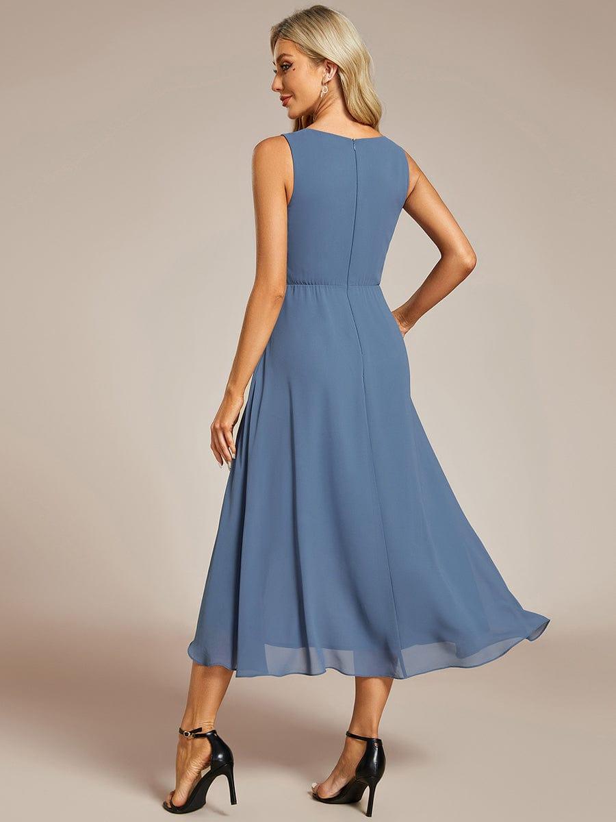 ever IRYS|Sleeveless Chiffon High-Low Wedding Guest Dress with Waist Applique