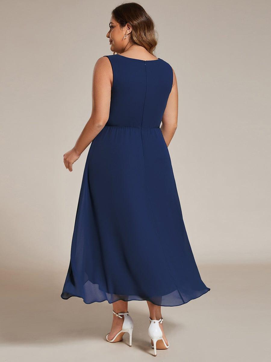 ever IRYS|Sleeveless Chiffon High-Low Wedding Guest Dress with Waist Applique