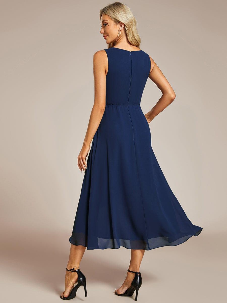 ever IRYS|Sleeveless Chiffon High-Low Wedding Guest Dress with Waist Applique