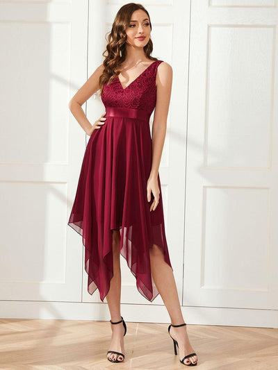 ever COSTA|Stunning V Neck Lace Chiffon Bridesmaid Dress