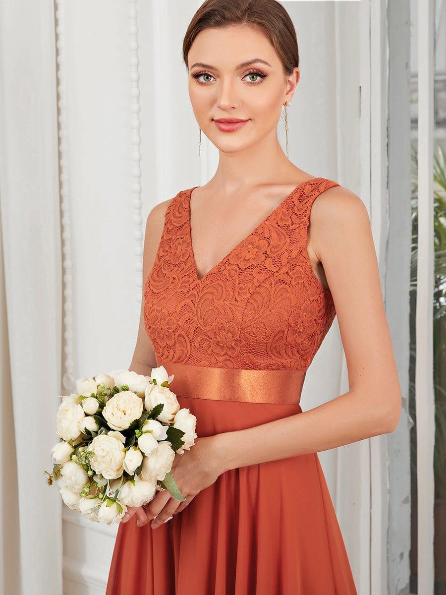 ever COSTA|Stunning V Neck Lace Chiffon Bridesmaid Dress