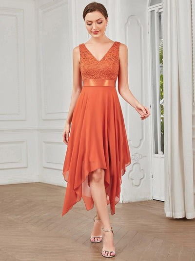 ever COSTA|Stunning V Neck Lace Chiffon Bridesmaid Dress
