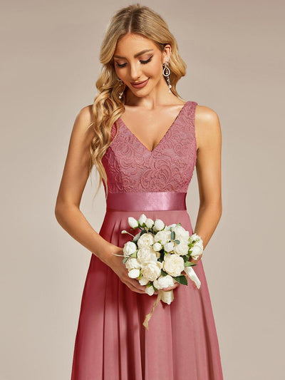 ever COSTA|Stunning V Neck Lace Chiffon Bridesmaid Dress