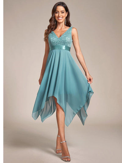 ever COSTA|Stunning V Neck Lace Chiffon Bridesmaid Dress
