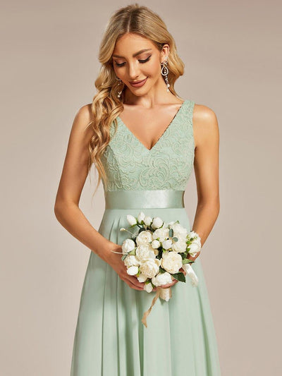 ever COSTA|Stunning V Neck Lace Chiffon Bridesmaid Dress