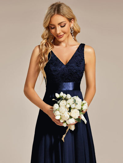 ever COSTA|Stunning V Neck Lace Chiffon Bridesmaid Dress