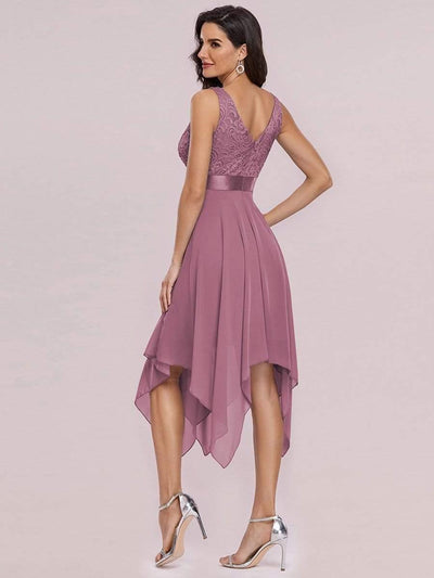 ever COSTA|Stunning V Neck Lace Chiffon Bridesmaid Dress