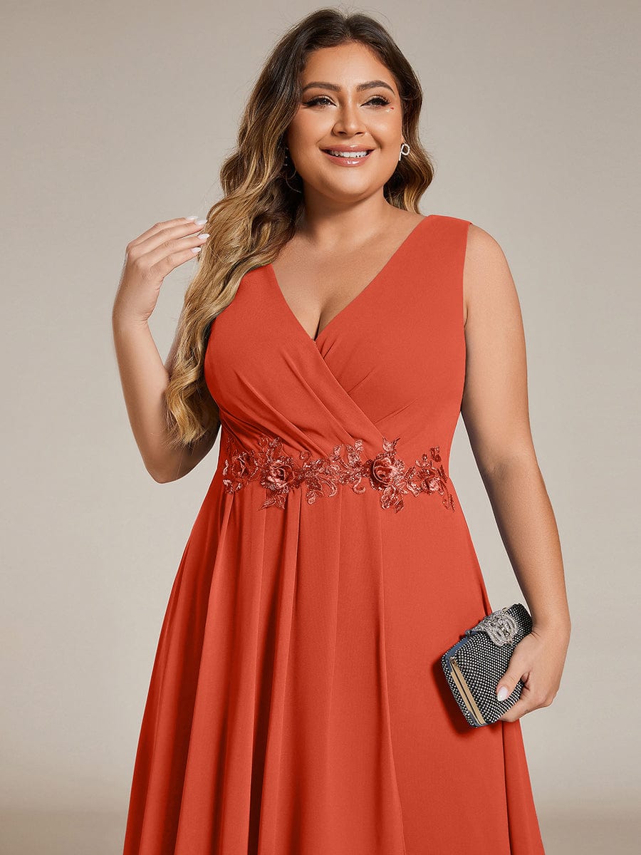 ever IRYS|Sleeveless Chiffon High-Low Wedding Guest Dress with Waist Applique