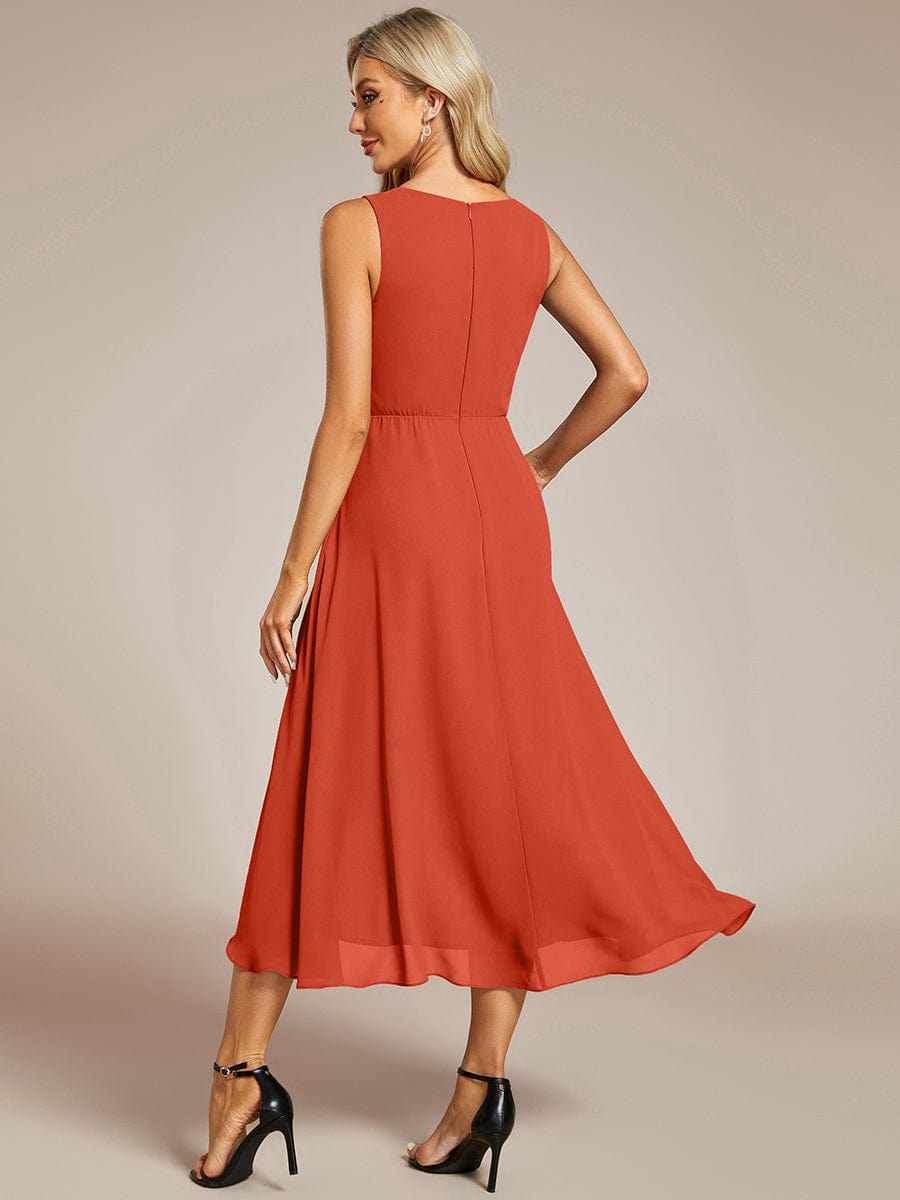 ever IRYS|Sleeveless Chiffon High-Low Wedding Guest Dress with Waist Applique
