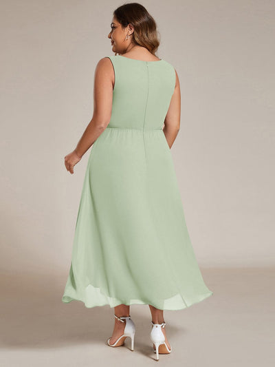 ever IRYS|Sleeveless Chiffon High-Low Wedding Guest Dress with Waist Applique
