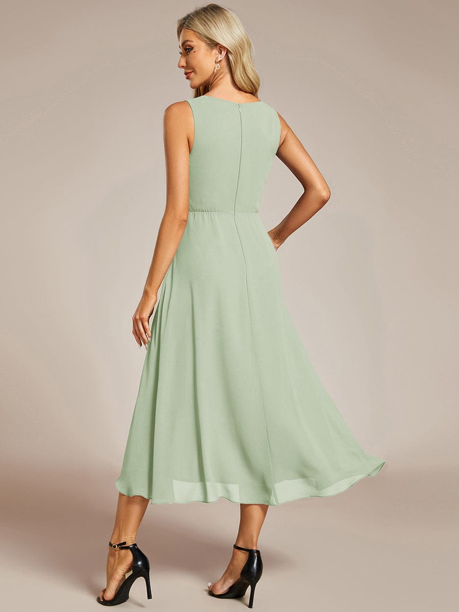 ever IRYS|Sleeveless Chiffon High-Low Wedding Guest Dress with Waist Applique