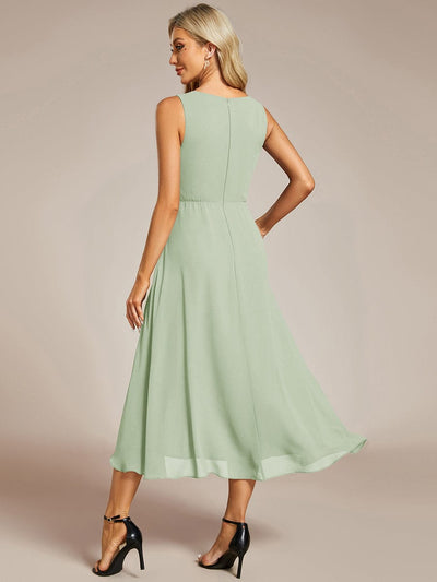 ever IRYS|Sleeveless Chiffon High-Low Wedding Guest Dress with Waist Applique