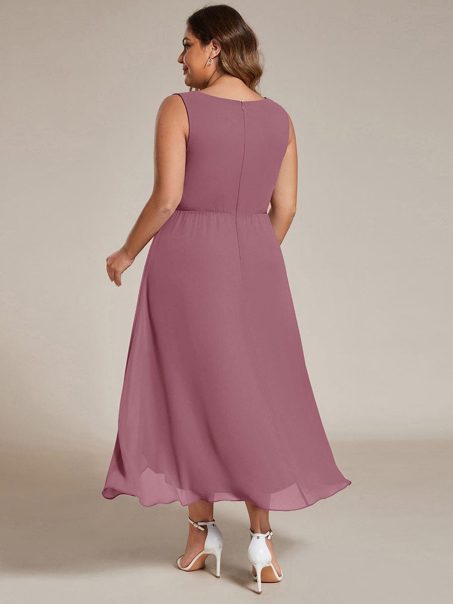 ever IRYS|Sleeveless Chiffon High-Low Wedding Guest Dress with Waist Applique