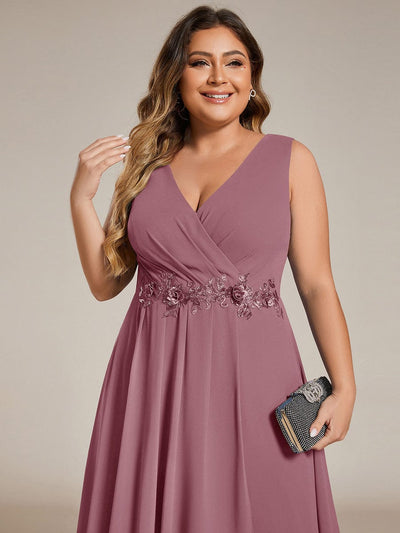 ever IRYS|Sleeveless Chiffon High-Low Wedding Guest Dress with Waist Applique