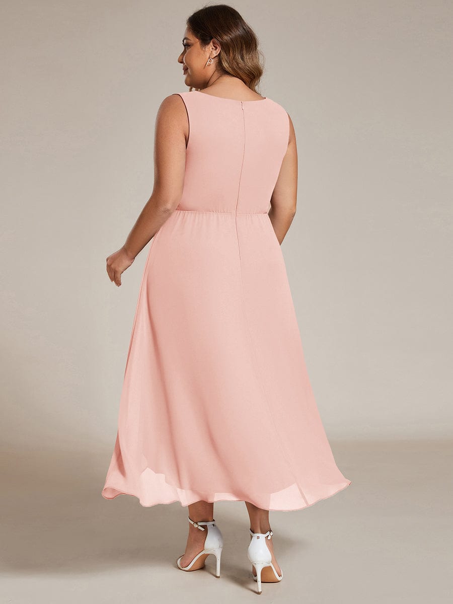 ever IRYS|Sleeveless Chiffon High-Low Wedding Guest Dress with Waist Applique