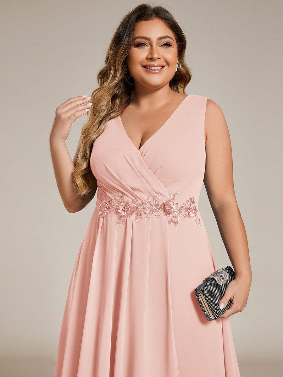 ever IRYS|Sleeveless Chiffon High-Low Wedding Guest Dress with Waist Applique