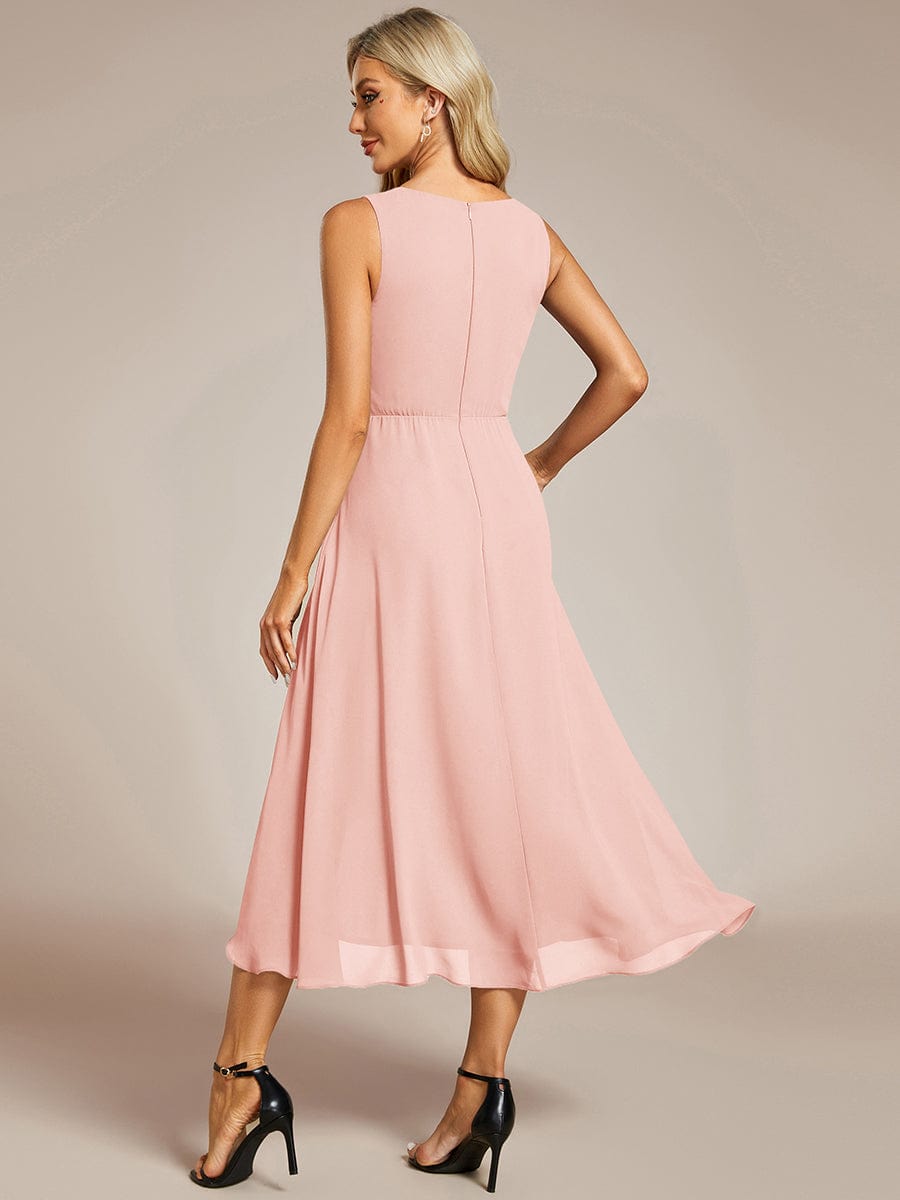 ever IRYS|Sleeveless Chiffon High-Low Wedding Guest Dress with Waist Applique
