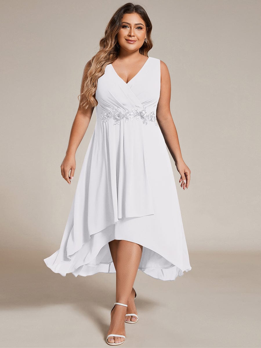 ever IRYS|Sleeveless Chiffon High-Low Wedding Guest Dress with Waist Applique