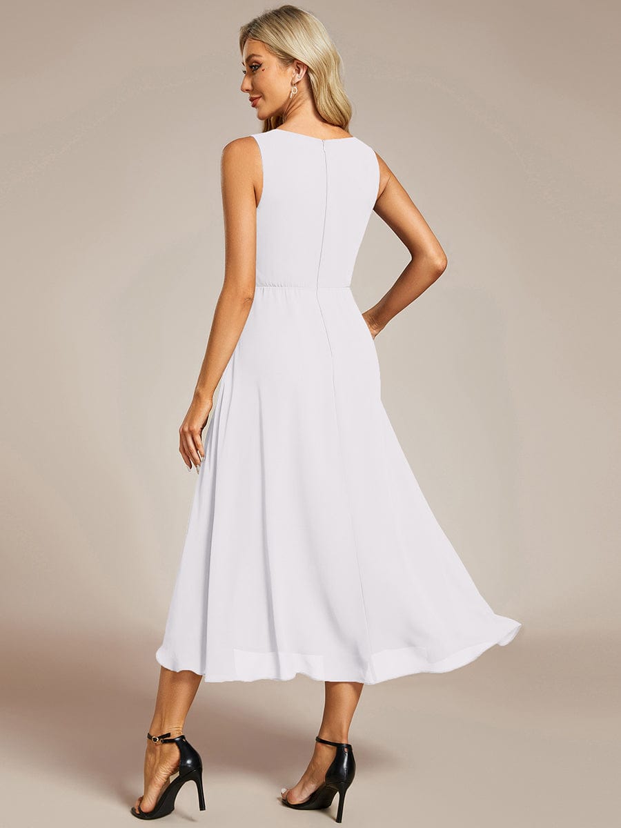 ever IRYS|Sleeveless Chiffon High-Low Wedding Guest Dress with Waist Applique