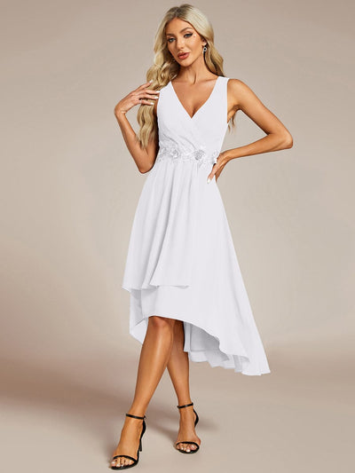 ever IRYS|Sleeveless Chiffon High-Low Wedding Guest Dress with Waist Applique