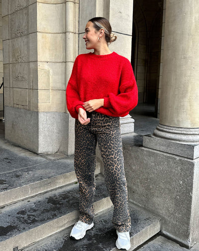 LEOPARD ALLOVER JEANS ZWART