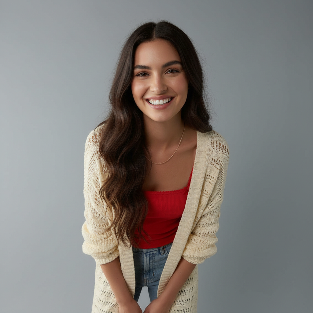 Cardigan Traforato Avorio con Maniche a Palloncino