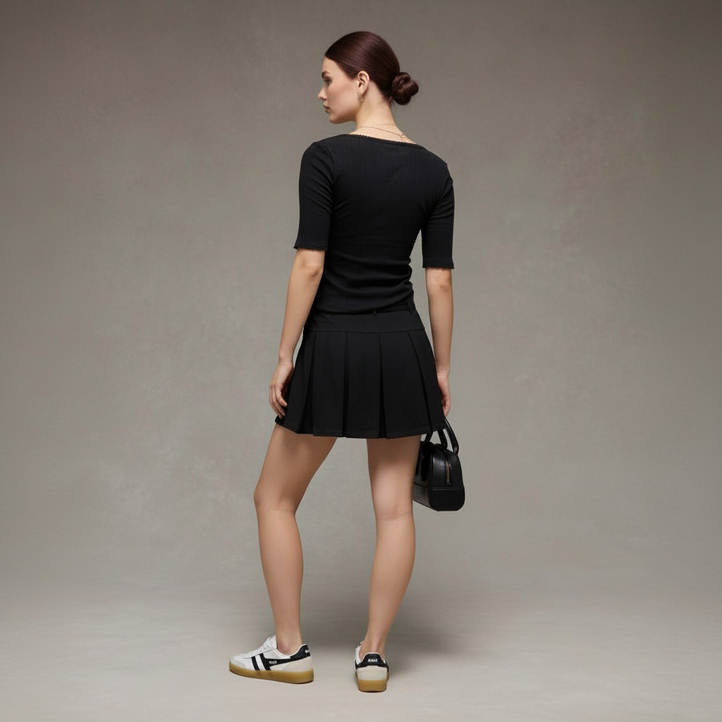 Gonna Mini Plissettata in Maglia con Cintura