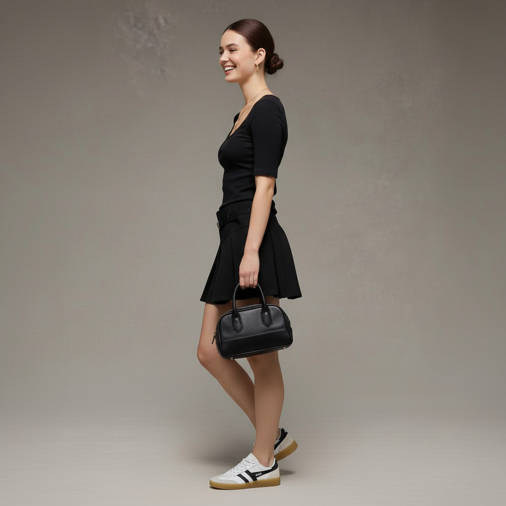 Gonna Mini Plissettata in Maglia con Cintura