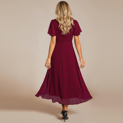 Abito Midi in Chiffon con Scollo a V