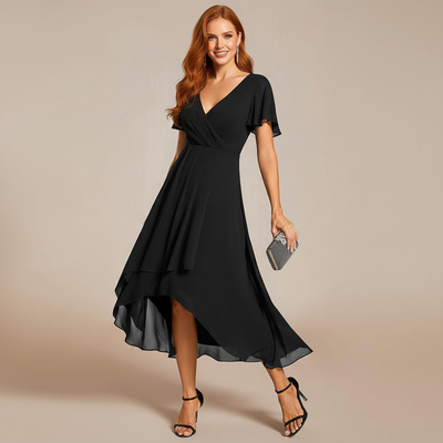 Abito Midi in Chiffon con Scollo a V