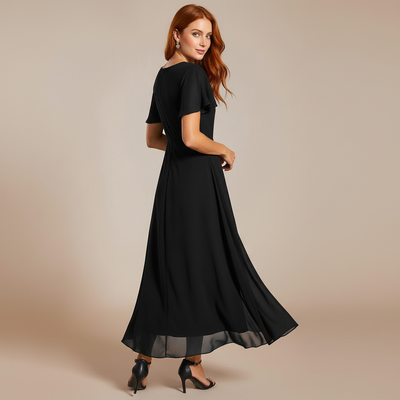 Abito Midi in Chiffon con Scollo a V