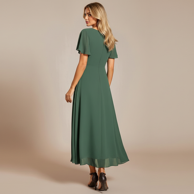 Abito Midi in Chiffon con Scollo a V