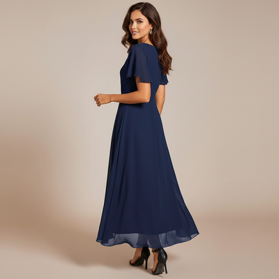 Abito Midi in Chiffon con Scollo a V