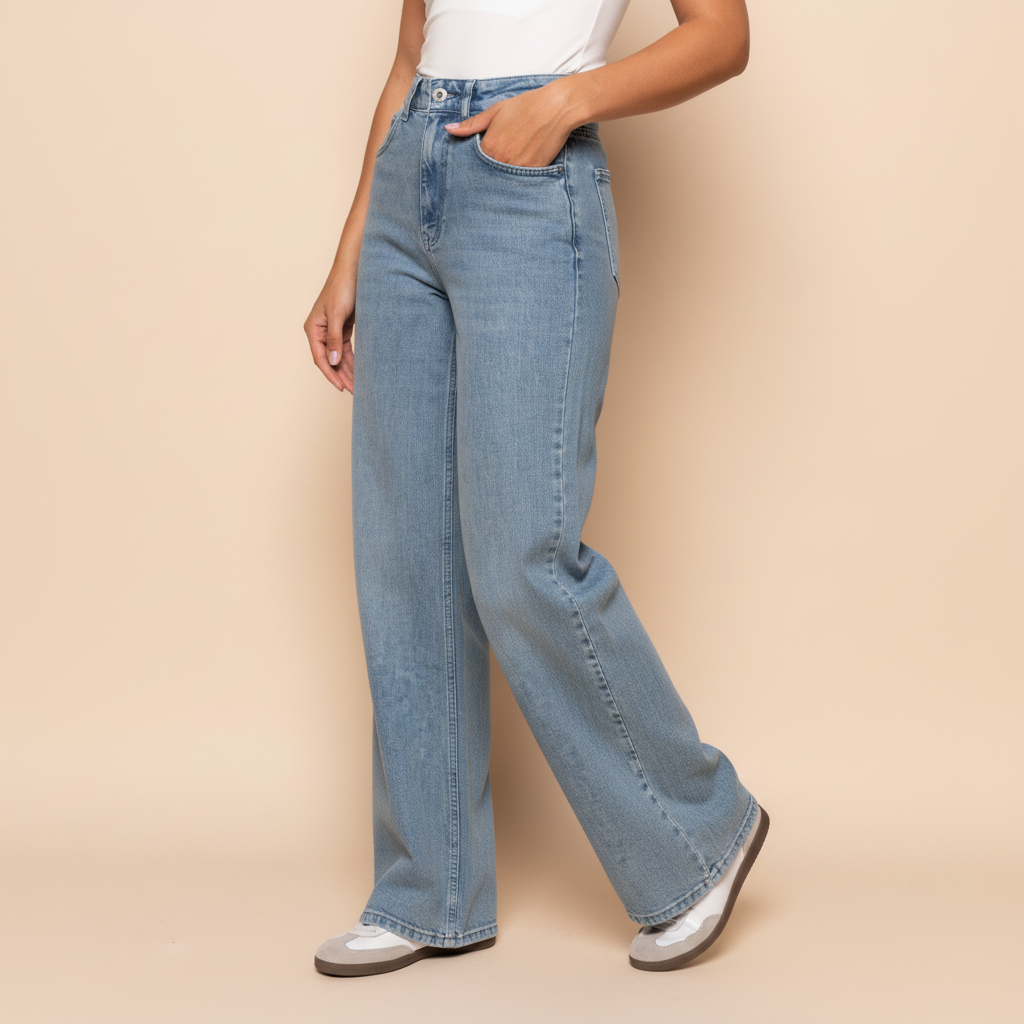 Jeans a gamba larga a Vita Alta