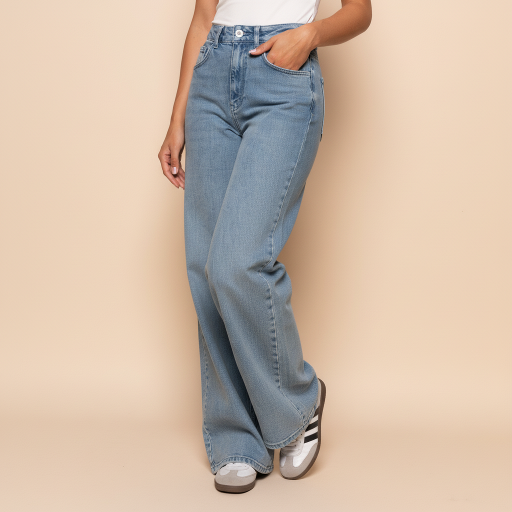Jeans a gamba larga a Vita Alta