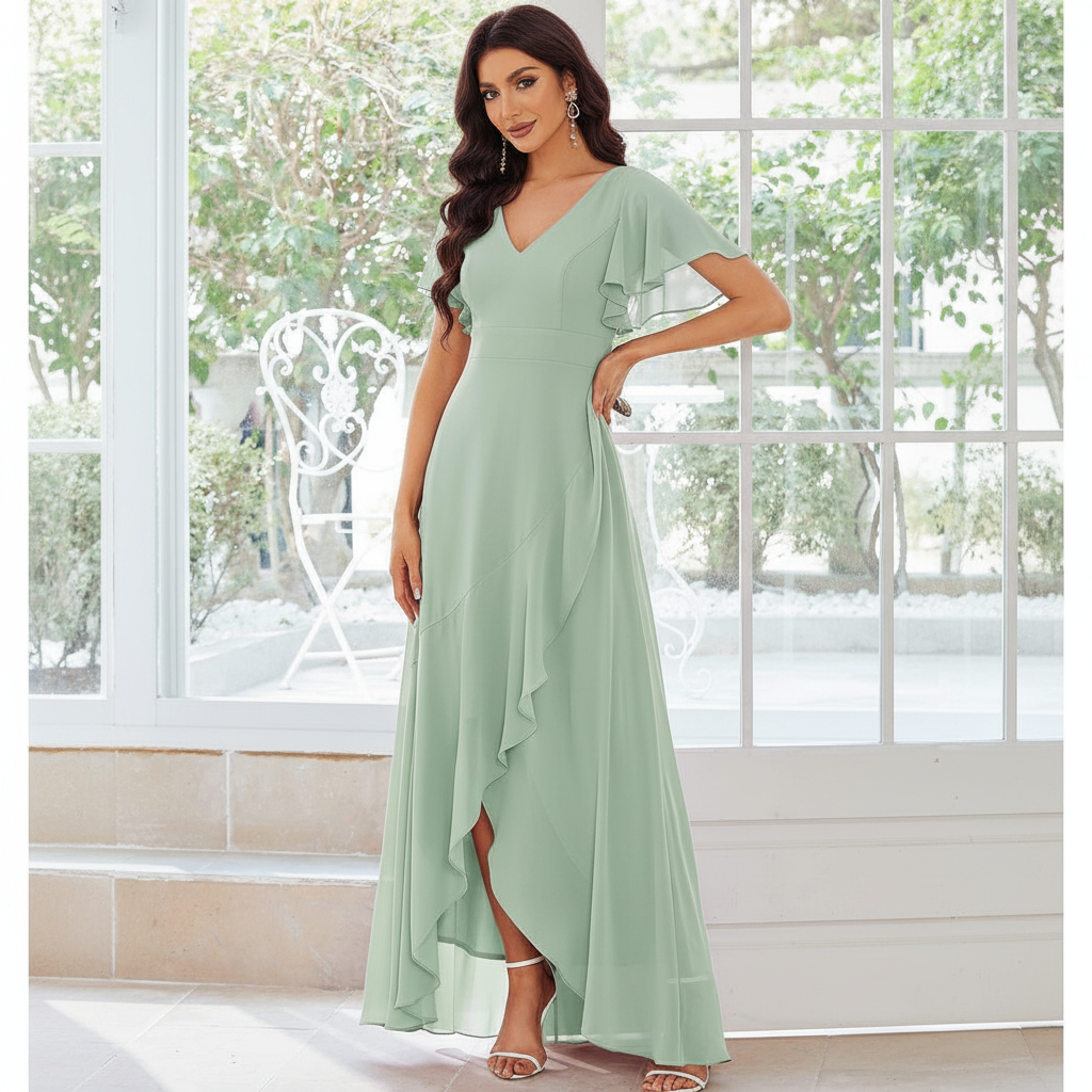 Abito Damigella in Chiffon con Scollo a V