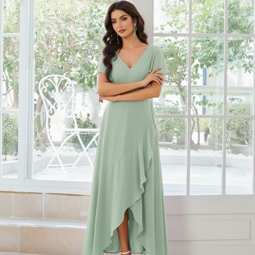 Abito Damigella in Chiffon con Scollo a V