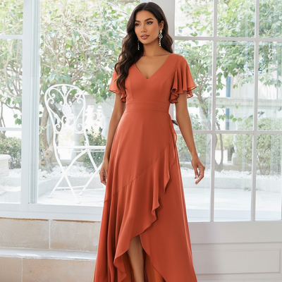 Abito Damigella in Chiffon con Scollo a V