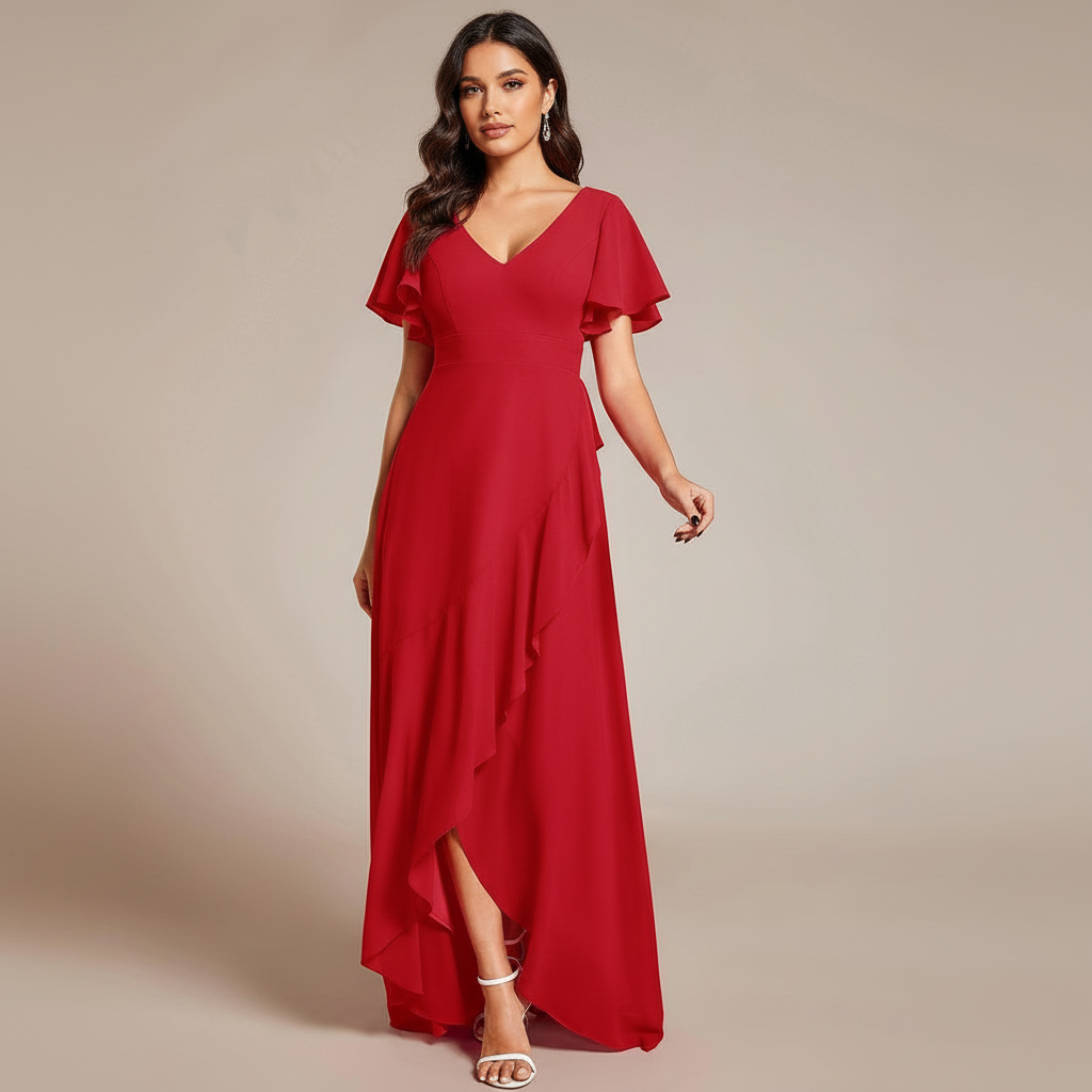 Abito Damigella in Chiffon con Scollo a V